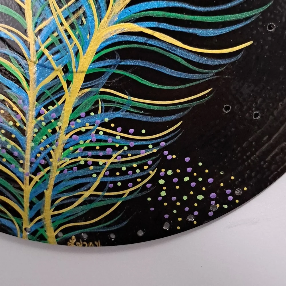 Hand Crafted Jewelry Display Upcycled Vinyl Record Wall Art Peacock Feather - Picture 16 of 17